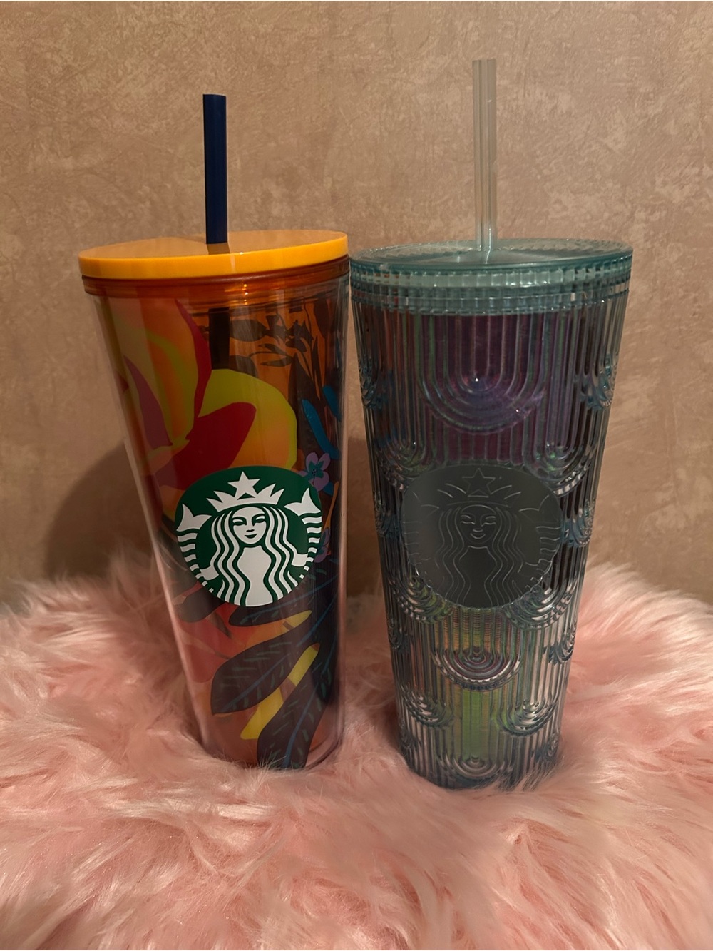 Starbucks Yellow & Teal Floral and Textured Reusable Tumblers